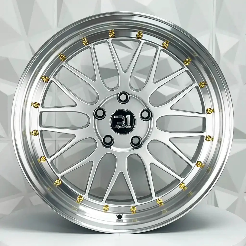 RIN 18X8.5 5-100 R1 SPORT QC1120 HYPER SILVER MI GOLD RIVETS ET35 CB73.1