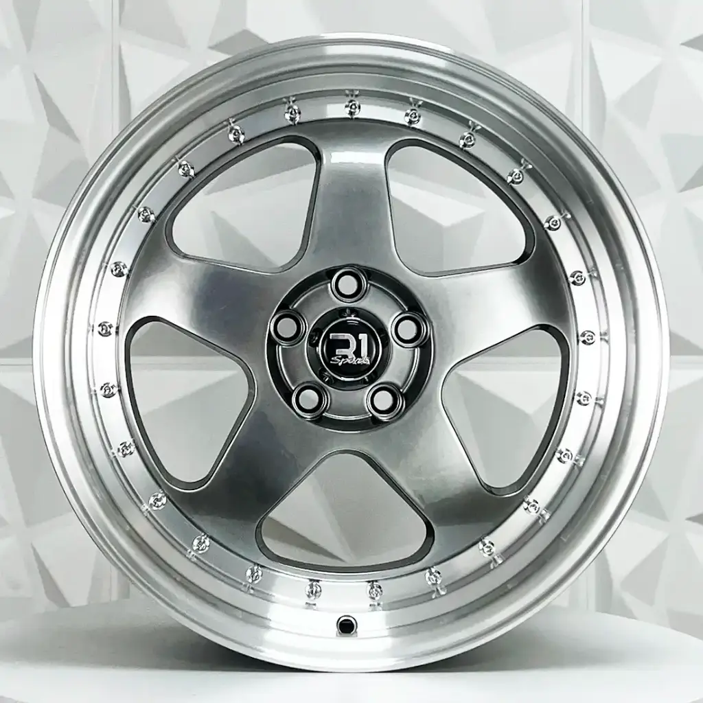 RIN 17X9 5-100 R1 SPORT 7089R HYPER BLACK MI CHROME RIVETS ET25 CB73.1